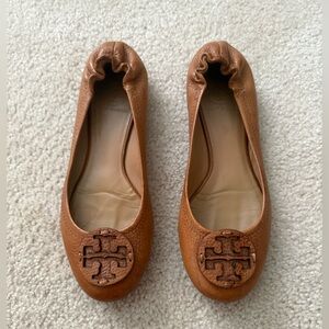 Tory Burch Brown Leather Flats with Logo